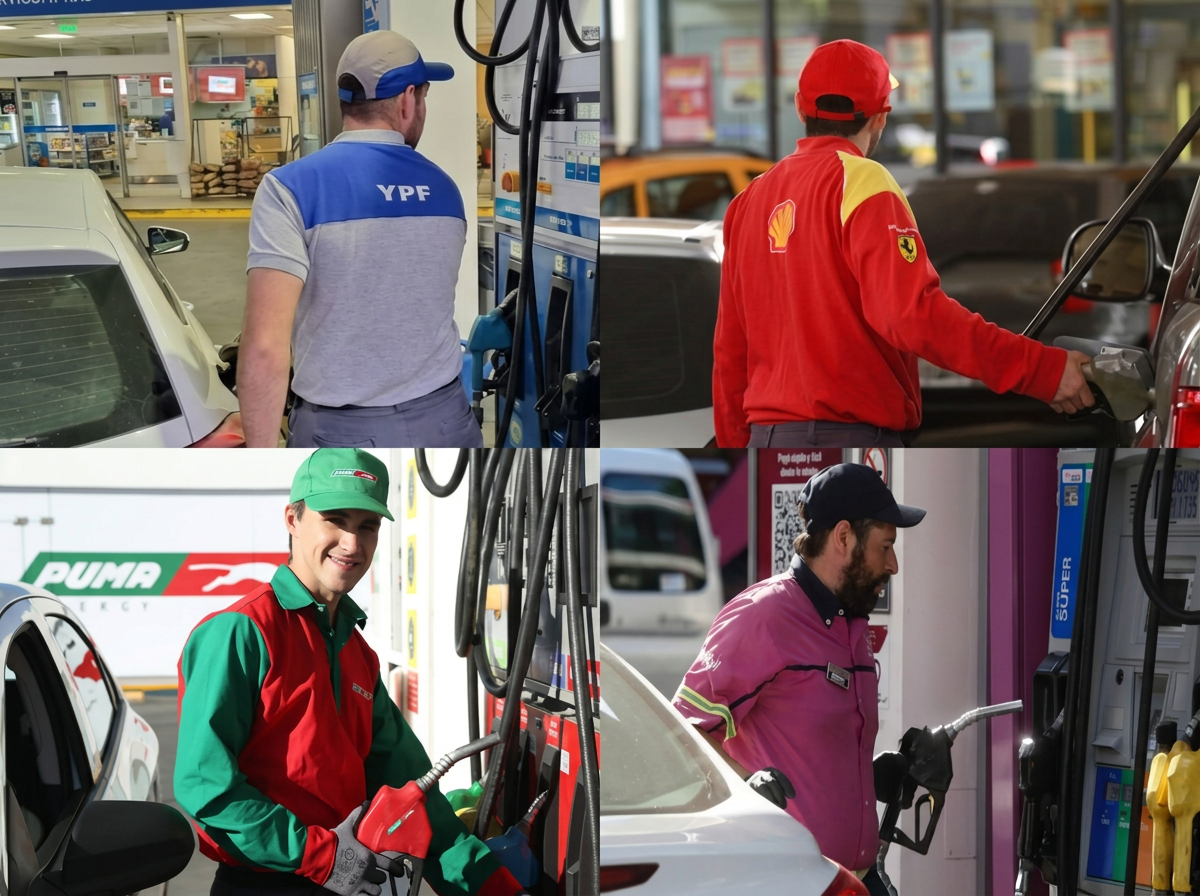 Playeros de YPF, Shell, Puma y Axion atendiendo en estaciones de servicio